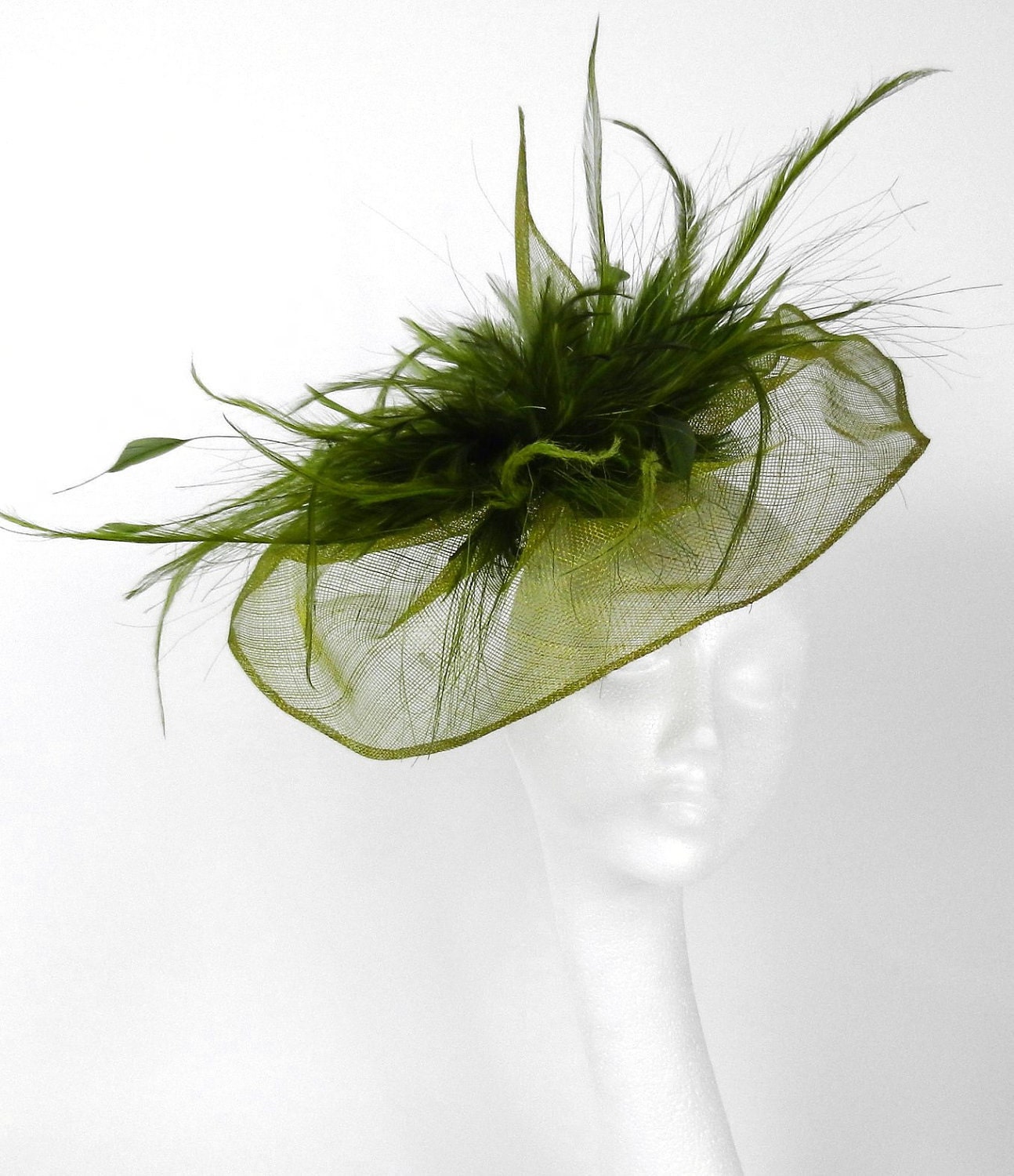 Olive Green Fascinator Hat for Weddings Races by Hatsbycressida