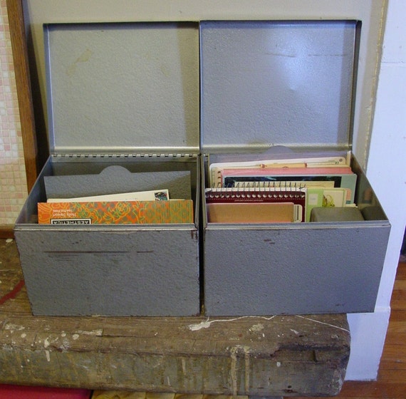 Nifty Steel Boxes old school 5X8 Index card file boxes