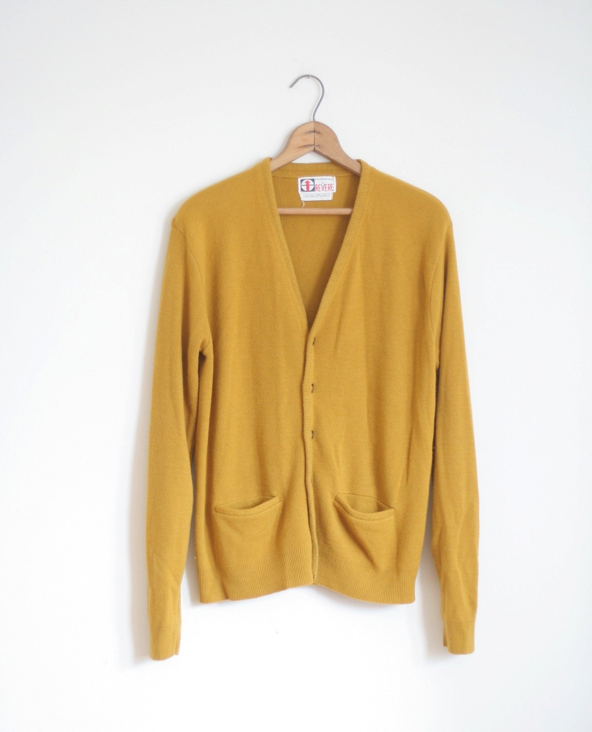 Yellow Mustard Sweater Oversize Cardigan Vintage 70s 80s M L