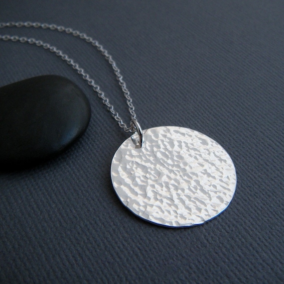 large silver circle necklace hammered silver circle.