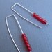 red beaded earrings. modern silver dangles. simple sterling silver earrings. bead hooks. contemporary jewelry. minimalist. ready to ship