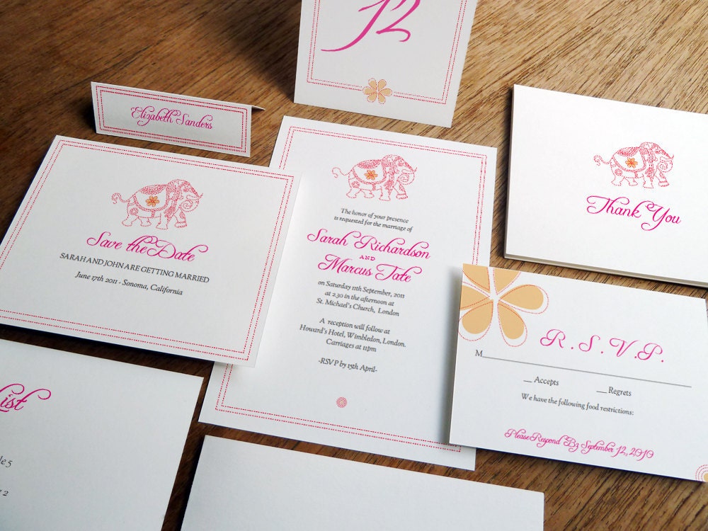 Pink elephant wedding invitations
