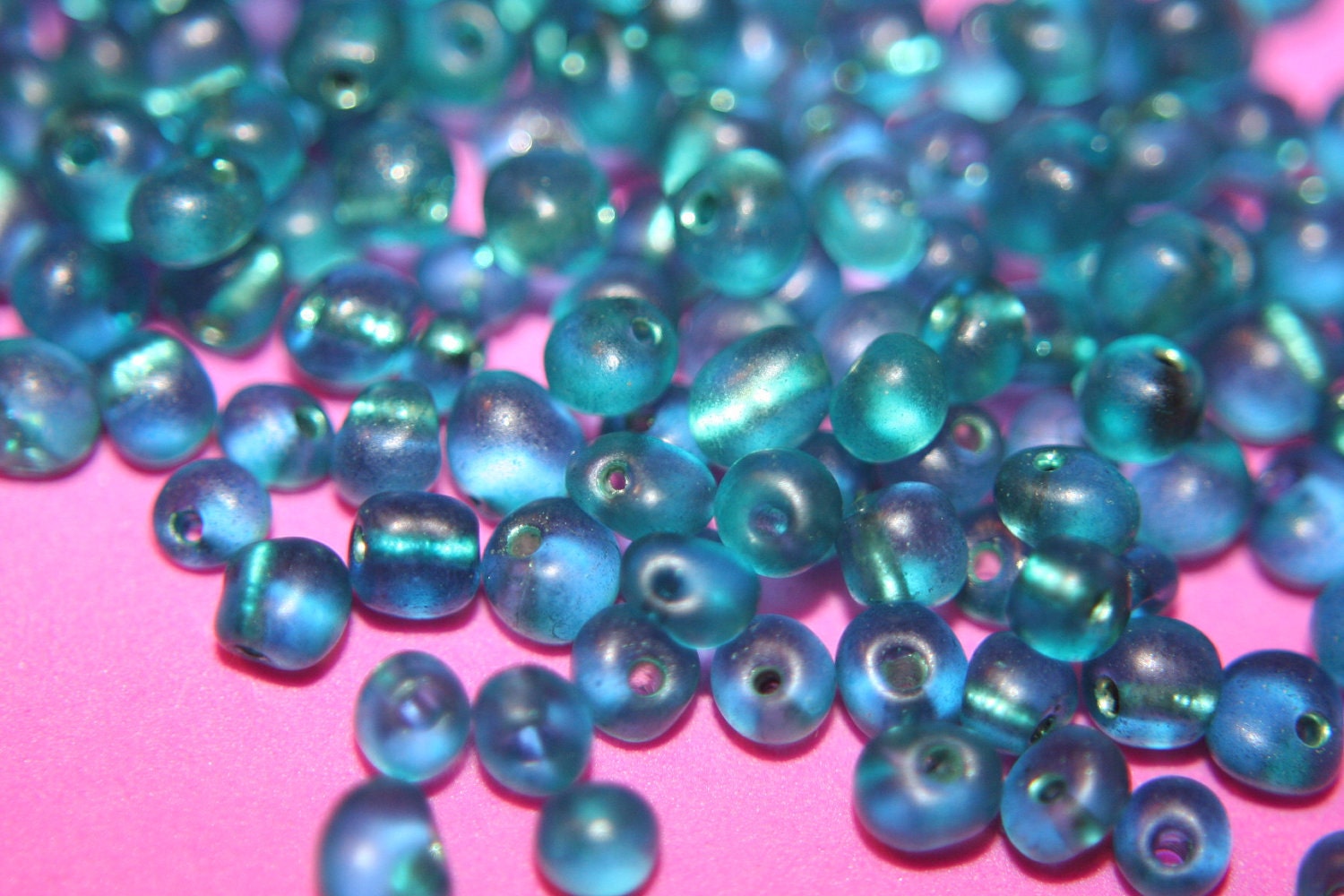 LAST BATCH Matte Finished Rayon Blue Fish Egg Droplets Czech