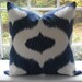 Decorative Designer Pillow Cover--Ikat-- 20x20--Throw Pillow--Accent Pillow -Indigo Blue and Ivory--Sofa Pillow - Bed Pillow