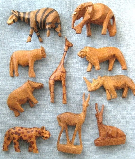 SALE-German vintage hand carved wood putz miniature animals