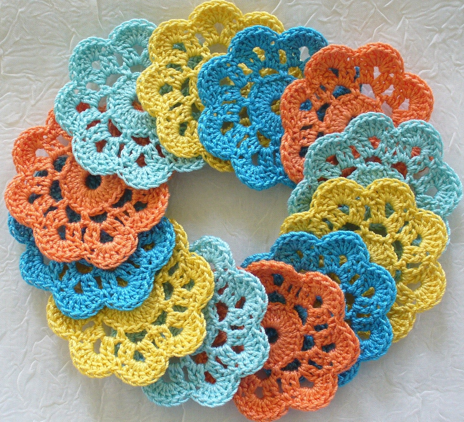 12 Crochet Mini Doilies parakeet melon aqua & by IreneStitches