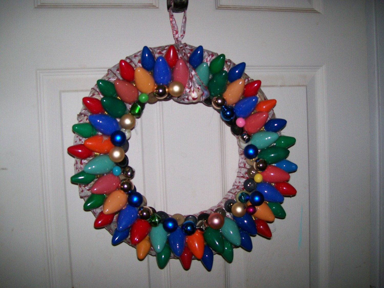 16 inch upcycled light bulb and ornament wreath OOAK-quality handmade-Made to order