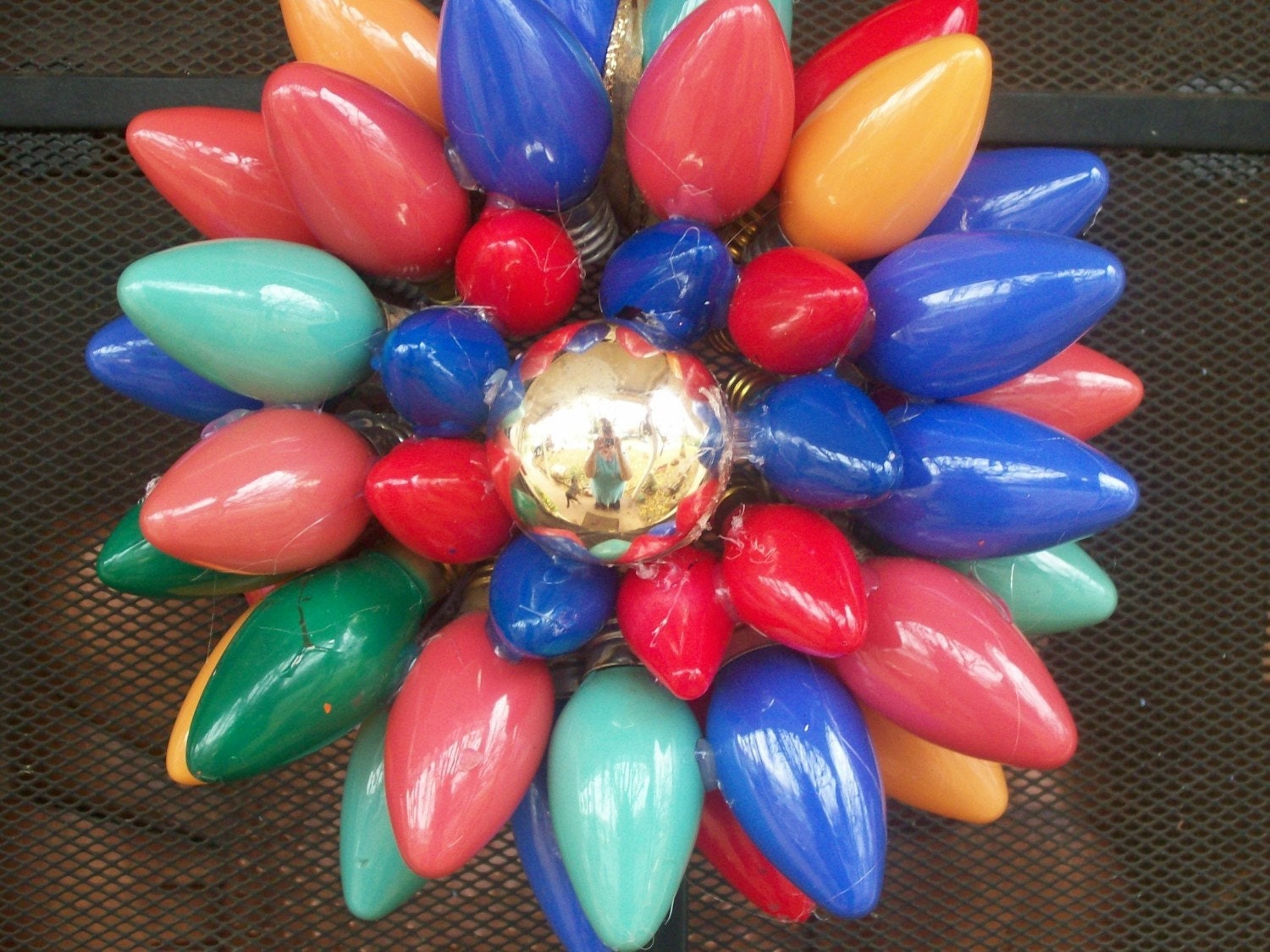 10 inch upcycled vintage- Multi Colored- Christmas light wreath-OOAK-A flower look a like
