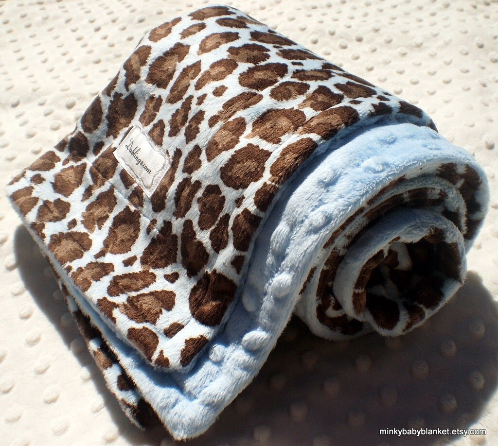 Double Minky Baby Blanket Blue Cheetah w/ by MinkyBabyBlanket