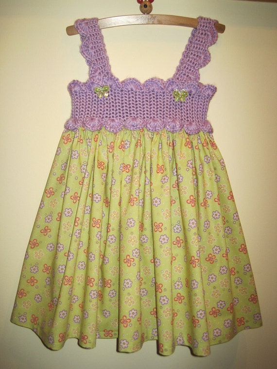 Items similar to Dress. LILACS AND PEACHES, Crochet Bodice and Fabric ...