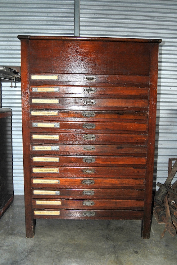 Antique Letterpress Wood Type Cabinet Craft Storage