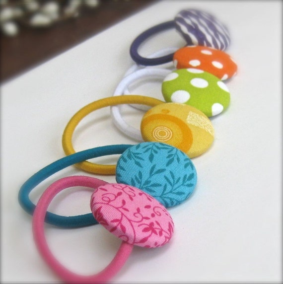 6 Fabric Covered Ponytail Holders in Fun Summer Colors