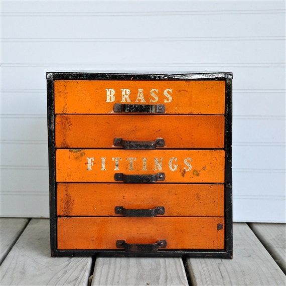 Vintage Brass & Fittings 5 Drawer Metal Organizer by rescuedjunk