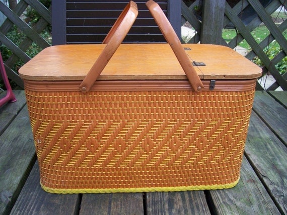 Extra Large Vintage Woven Picnic Basket by MaterialExcess on Etsy