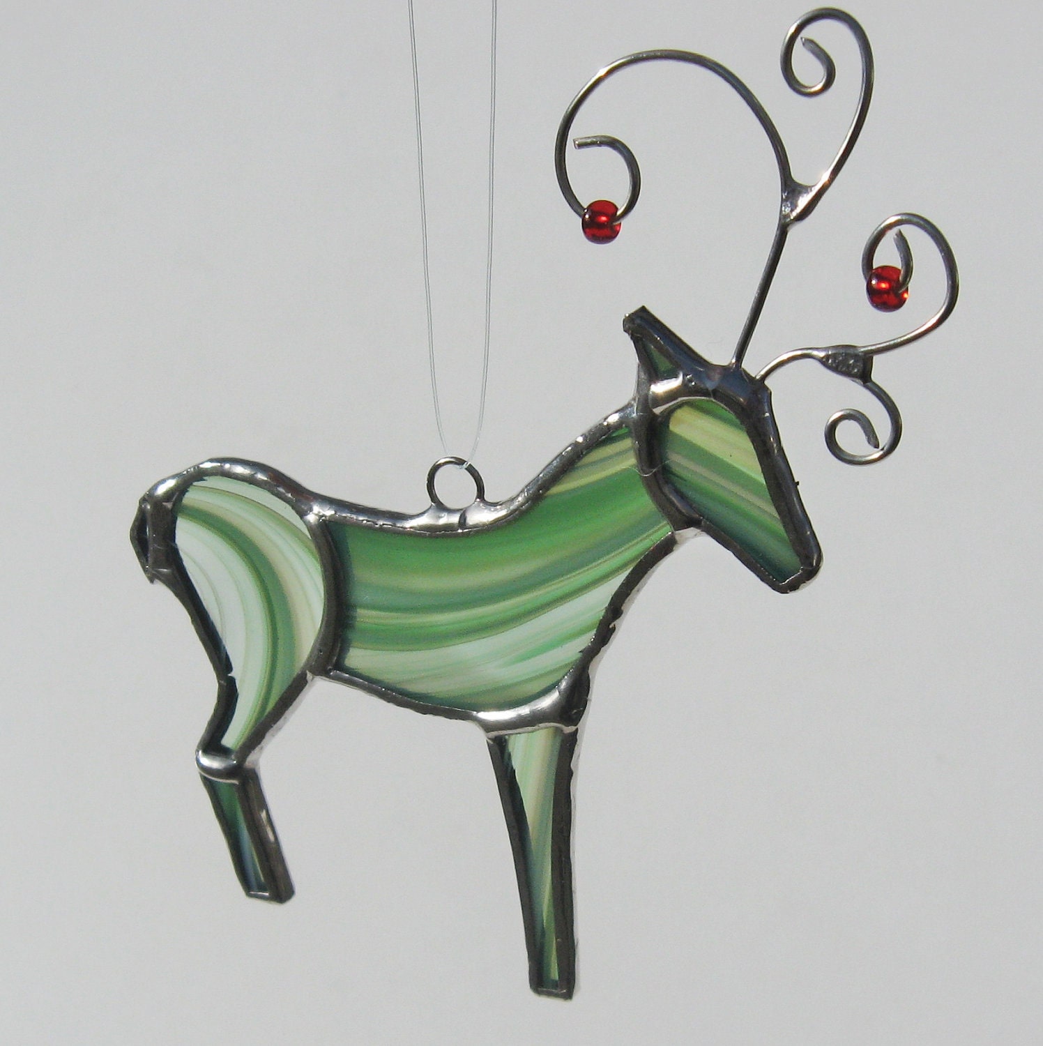Mint Green Stained Glass Reindeer Christmas Holiday Ornament