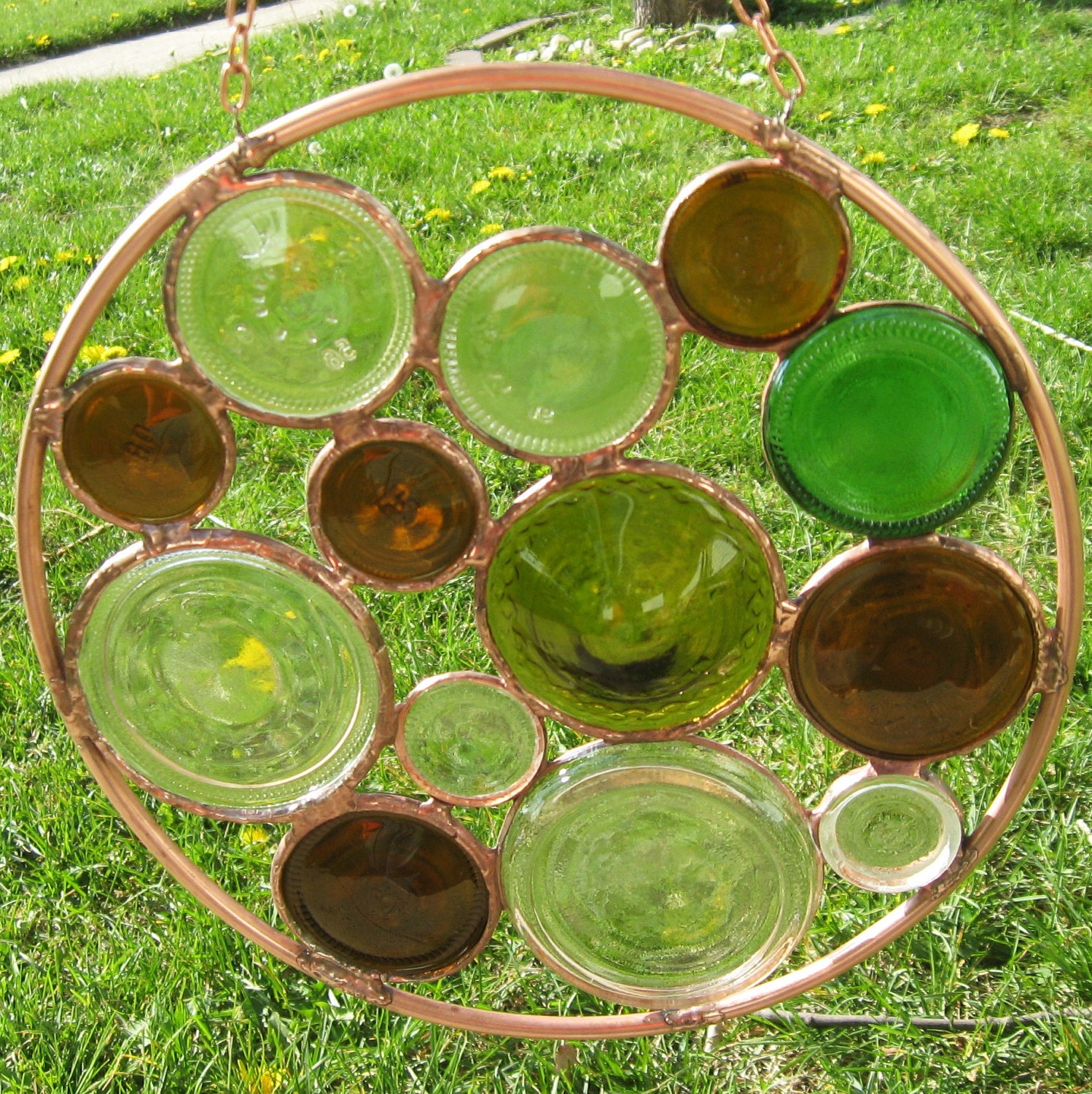 Round Recycled Stained Glass Suncatcher with Upcycled Glass