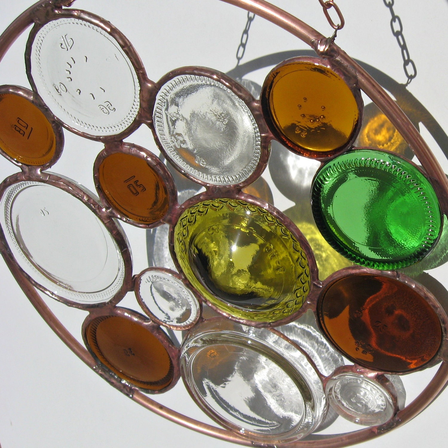 Round Recycled Stained Glass Suncatcher with Upcycled Glass