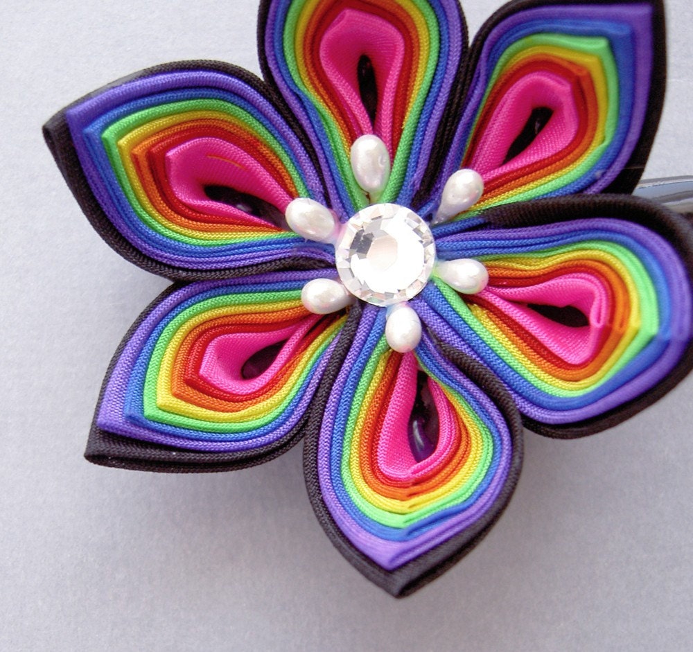 Rainbow Star Silk Flower Hair Clip