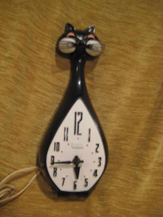 Vintage Spartus Black Cat Animated Clock by annemarieaustin