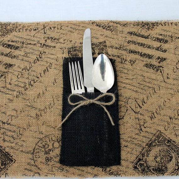 Burlap Placemat and Silverware Holder Set of 4