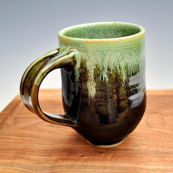 ceramic Mug or Beer Stein  coffee cup  Green Tea and Khaki Brown glazes