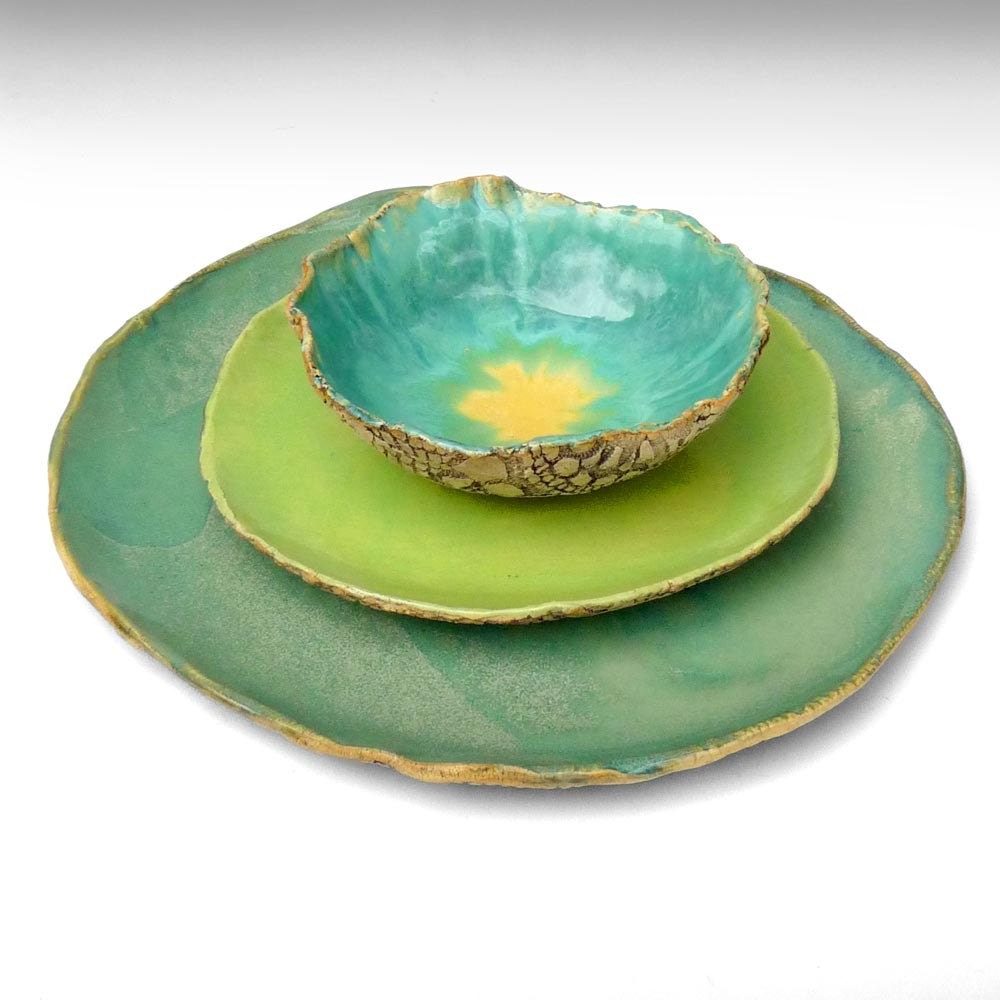 rustic stoneware dinnerware handmade Organic Soul 3 piece set