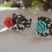 Special Price - 2 Romantic Rose Rings - Tuquoise and Coral Red