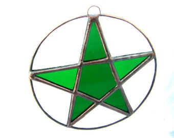 Pentagram Stained Glass Halloween Pentacle Witch Pagan Wicca Yule Altar Gifts Birthday Valentines Home Decor Original Design©