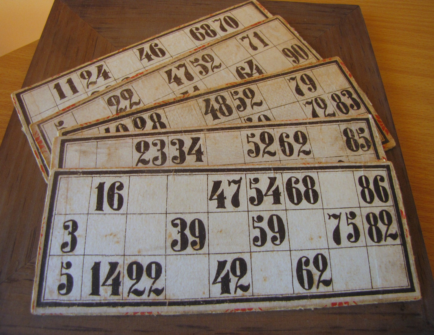 5x VERY Vintage Bingo Lotto Housie Cards for Altered Arts