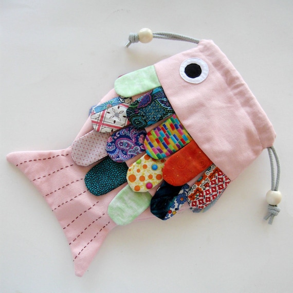 Childrens Purse Frilly Fish Pink Multi Colored Scales