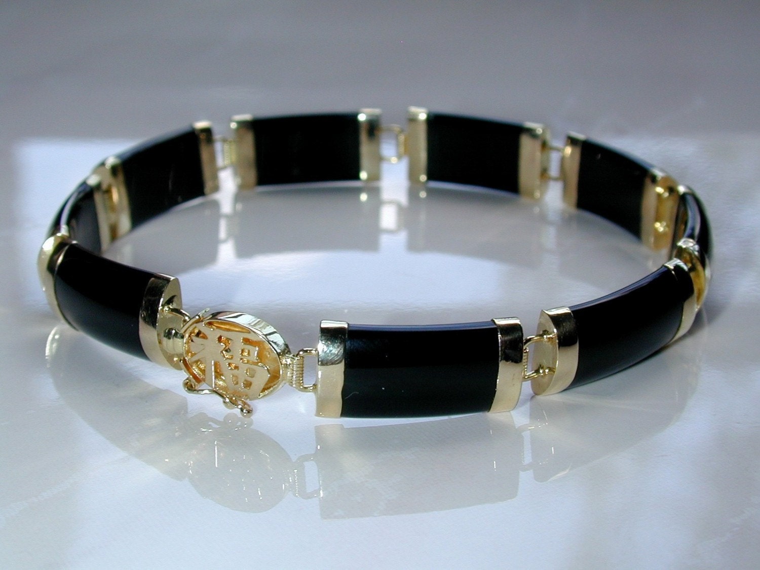 14K Gold Black Onyx Link Bracelet YJ3191