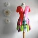 Women's Bohemian Tunic Top Upcycled Clothing Hippie Clothes Hot Pink Lime Green Boho Shirt Wearable Art Large 'CALIOPE'
