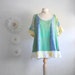 Plus Size Bohemian Shirt 3X Green Tunic Top Blue Upcycled Wearable Art Women's Clothing Eco Fashion Ladies Clothes 'CARRIE'