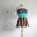 Upcycled Clothes Women's Brown Top Off Shoulder Turquoise Blue Bohemian Shirt Ladies Clothing Strapless Eco Fashion Medium 'EDIE'