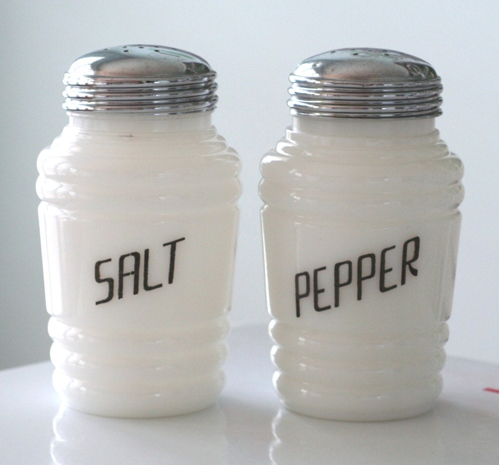 Hazel Atlas Milk Glass Salt and Pepper Range Shakers