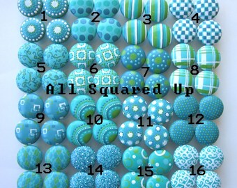 Set of 4-Aqua, Green, and White DRAWER KNOBS- Mix and Match-You choose which designs