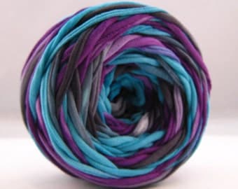 T-Shirt Yarn - Purple Black Aqua - 60 Yards - T Shirt Yarn - Recycled Yarn - Cotton Yarn - Fabric Yarn - Chunky Yarn - Upcycled Yarn