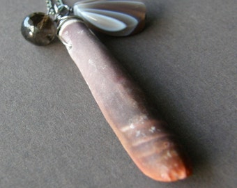Sea Urchin Charm Necklace, Bostwana Agate Necklace, Ocean Beach Necklace