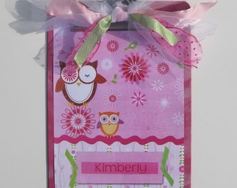 Owl Altered Clipboard Personalized Hot Pink 2 sided