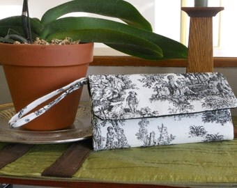 Black and White Toile Wallet / Writslet / Cell Phone / Check Book / Bridesmaid Gifts