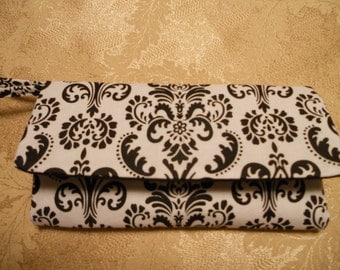 Wallet / Wristlet / Cell Phone / Check Book / Black & White Damask