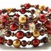 Red and Gold Pearl Cuff Bracelet with Chocolate Brown and Czech Beads Fall Bracelet