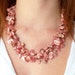 Chunky Necklace Pink Rhodochrosite Gemstone Pebble Multistrand Faceted Glass Beads Antiqued Bronze, Handmade
