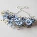 Blue Statement Necklace, Beaded Wire Necklace, Romantic Floral Bridal Jewelry, Flower Necklace, Twisted Wire
