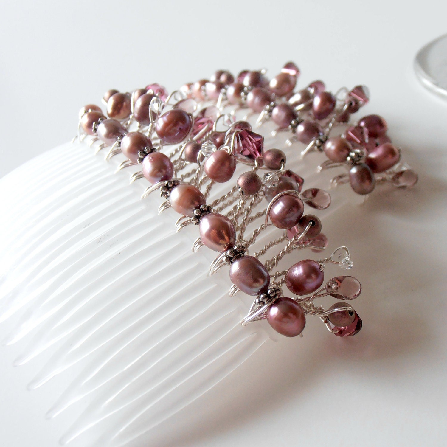 Hair Accessories Beaded Combs Amethyst Crystals Geniune