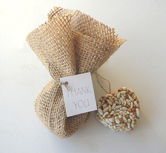 Items similar to Burlap Favor Bags Bird Seed Heart Wedding Favors