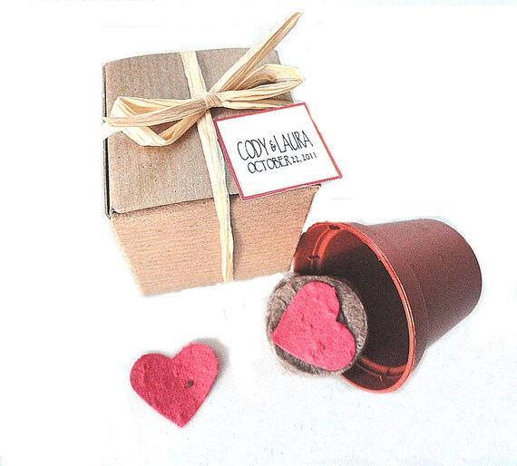 Items similar to 12 Seeded Heart Valentine Party Favors recycled paper brown favor box custom
