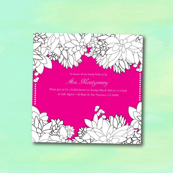 Succulents, Fuchsia Bridal Shower Invitation Il_570xn