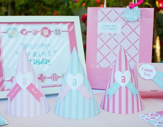 Cute as a Button, Pink, DIY Birthday Party Printables by MayDetails: Full Collection Il_570xn