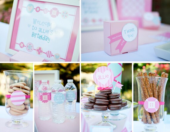 Cute as a Button, Pink, DIY Birthday Party Printables by MayDetails: Full Collection Il_570xn